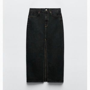 Zara maxi straight black denim skirt